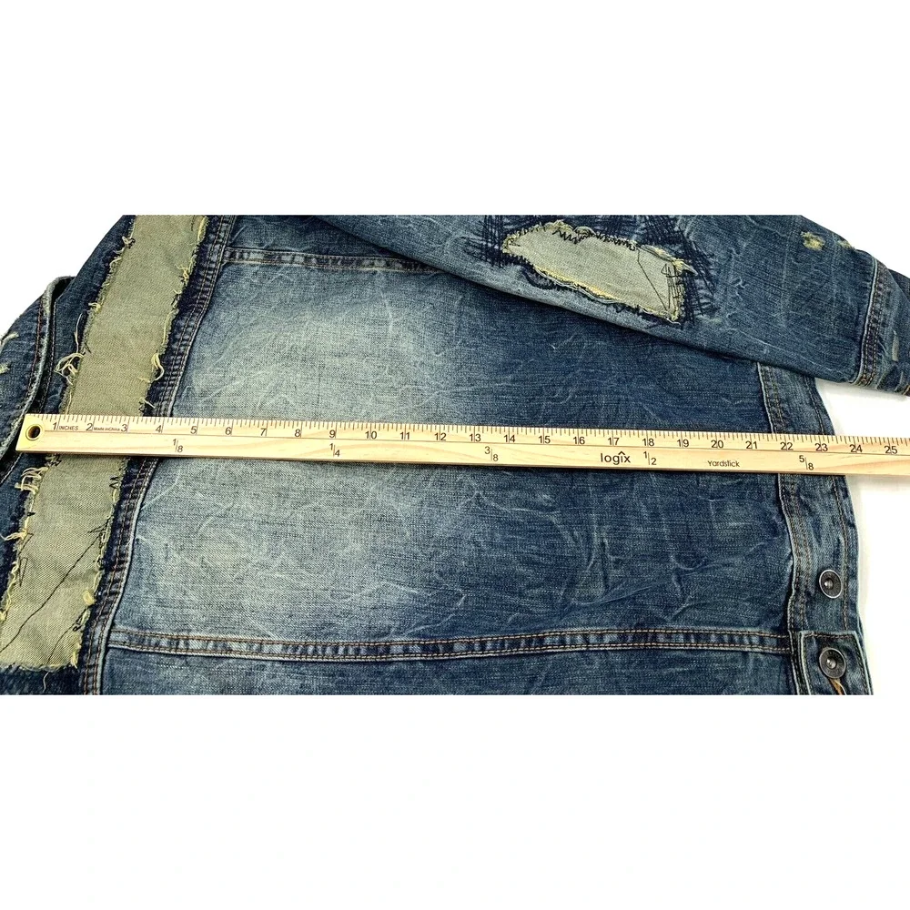 Rocawear Denim‎ Jacket Mens Size 40 Distressed Destroyed Trucker Hip Hop Grunge